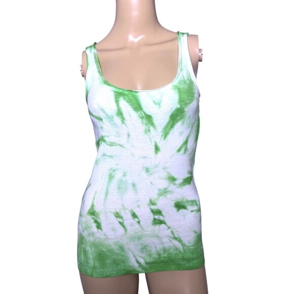 NWT Olivaceous Tie Dye Ribbed Cotton Tank Top Green & White Size Small‎ Festival - Picture 1 of 11
